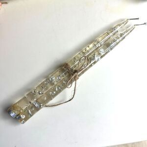 Vintage Lucite Acrylic Silver Flakes Glitter Candles X2 Pair Taper Midcentury